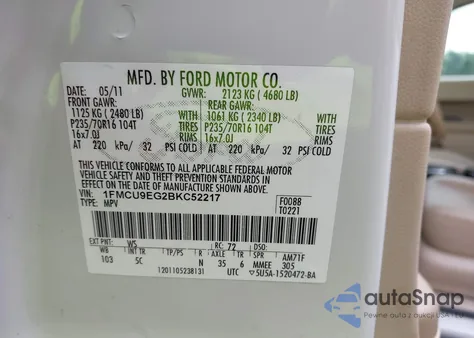 2011 Ford Escape Limited из США, поврежденный, VIN 1FMCU9EG2BKC52217